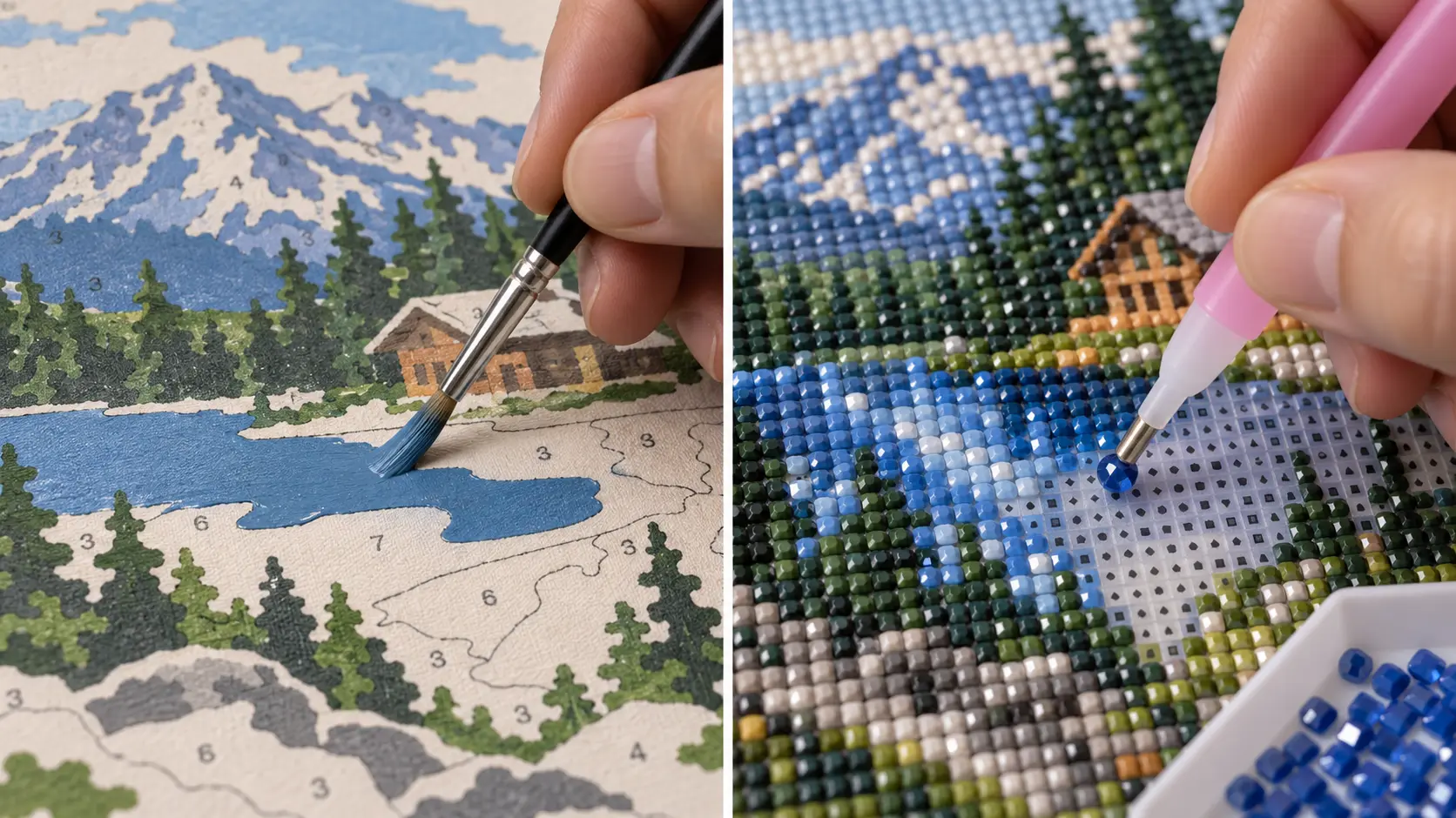 Comparaison du geste de peinture par numéro au pinceau et de la pose d'un diamant au stylet